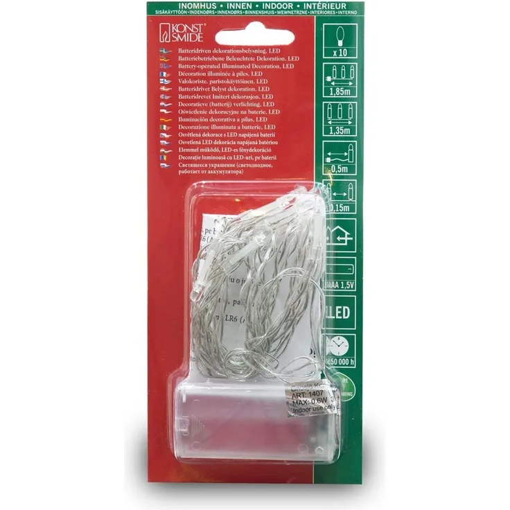 Konstsmide LED Lichterkette, 10 kalt weiße Dioden, batteriebetrieben, Innen, 2 x AA 1.5V (exkl.) - 1407-203