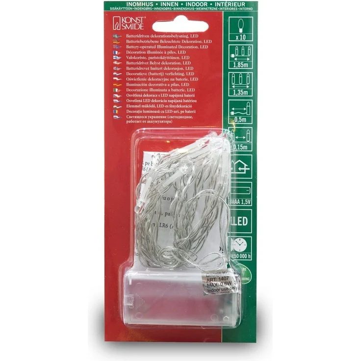Konstsmide LED Lichterkette, 10 kalt weiße Dioden, batteriebetrieben, Innen, 2 x AA 1.5V (exkl.) - 1407-203