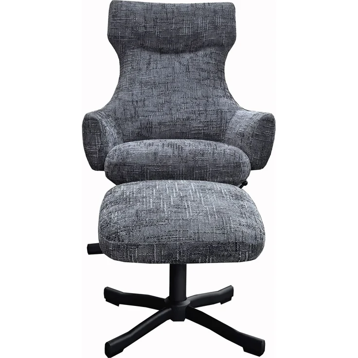 LC Home Sessel »Monroe« Webstoff grau – drehbarer Polstersessel & Relaxsessel mit Hocker Metallgestell schwarz – Bild 4