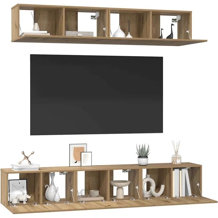 vidaXL TV-Schrankset Wandmontiert 5 pcs Artisan-Eiche Holzwerkstoff 3393407 – Bild 2
