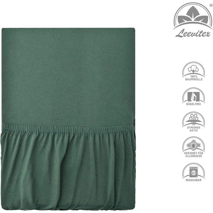 leevitex® Spannbettlaken, Premium 170g/m², Gummizug: rundum, schwer und dick, 100% Jersey-Baumwolle, Dunkelgrün / Tannengrün, 180 x 200 - 200 x 220 cm – Bild 3