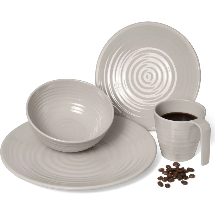 Melamin Camping Geschirr Set 4 Personen I Coffee Design I 16 Teilig I Tafelgeschirr Picknick BBQ Kochgeschirr – Bild 2
