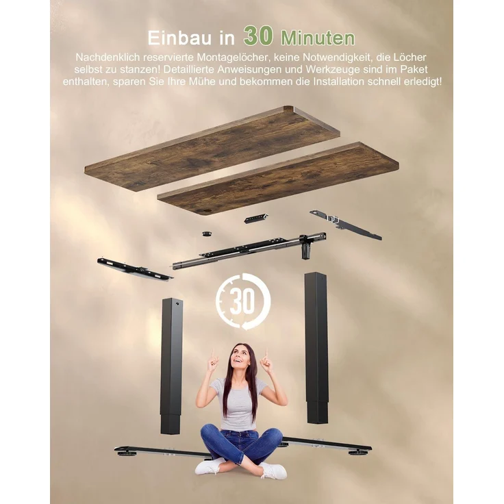 JUMMICO Schreibtisch elektrisch höhenverstellbar mit USB-Ladeanschluss, Braun, 100x60 cm – Bild 9