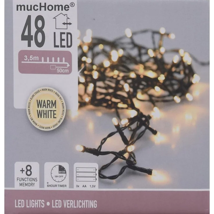 mucHome LED-Lichterkette 1,8-14,5 Meter warmweiß Batterie 8 Funktionen inkl. 6-Std Timer – Bild 2