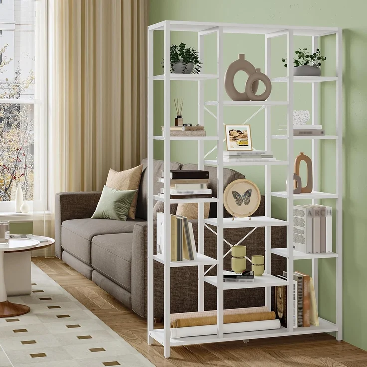 Bücherregal, Standregal mit 6 Ebenen 15 Ablagen, Verstellbare offene Ablagen, für Wohnzimmer, Büro, Schlafzimmer, 30 x 100 x 170cm, Weiß – Bild 3