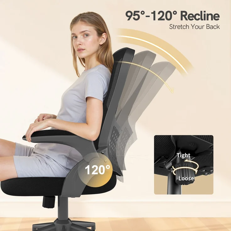 Botifly Ergonomischer Bürostuhl, Mesh-Gewebe, Schwarz, 95°-120° Wippfunktion, 10 cm Höhenverstellbar – Bild 3