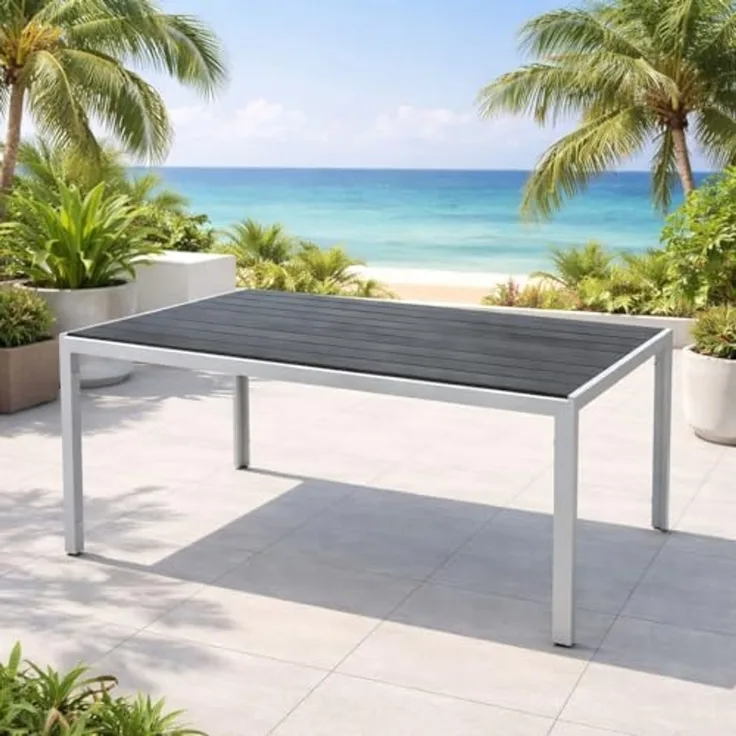 XL Non-Wood Gartentisch Outdoortisch Aluminium Silber / grau 180x90cm