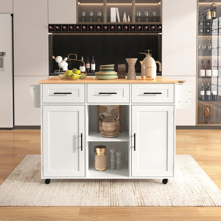 Küchenwagen aus MDF mit klappbarer Platte & Rollen, 139x46(71)x91,5 cm, Weiß – Bild 3