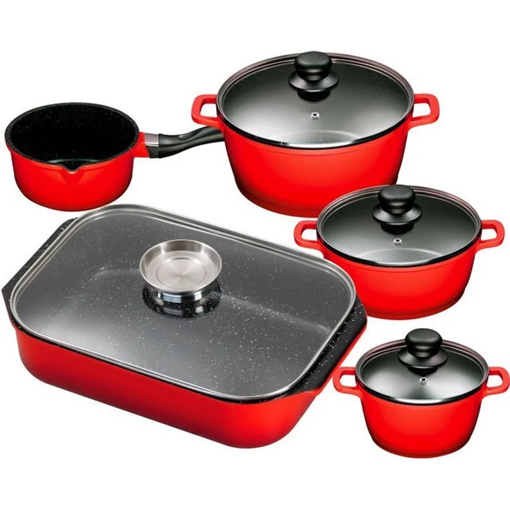 KING Topf-Set, Aluminiumguss (Set, 5-tlg, je 1 Kochtopf 16/20/24 cm, Stielkasserolle 16 cm, Bräter 40 x 26 cm), Induktion, außer Bräter – Bild 3