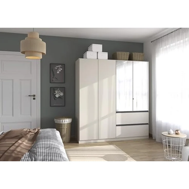 Rauch Möbel Costa, Kleiderschrank für Schlafzimmer, Kinderzimmer, Babyzimmer, Garderobe, Flur, 4-türig, mit Spiegel und 2 Schubladen, Push-to-Open, Zubehör Classic, Farbe Beige, Breite 181 cm – Bild 2