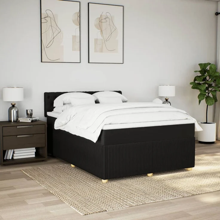 vidaXL Boxspringbett mit Matratze Schwarz 160x200 cm Stoff 3289816 – Bild 4