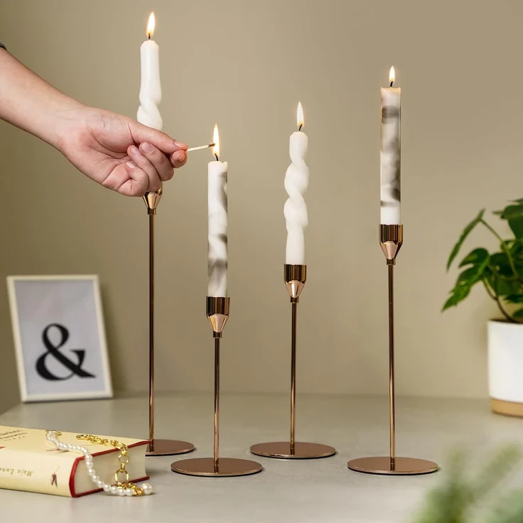 4er-Set Kerzenhalter, Kerzenständer für Stabkerzen, Metall, roségold – Bild 9