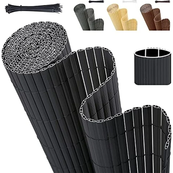 Sekey PVC Sichtschutzmatte 100x500 cm Doppelte Verstärkung Innen, Balkon Sichtschutz mit Kabelbindern, Sichtschutzzaun Windschutz Wasserdicht ohne Bohren für Balkon Garten, Anthrazit – Bild 1