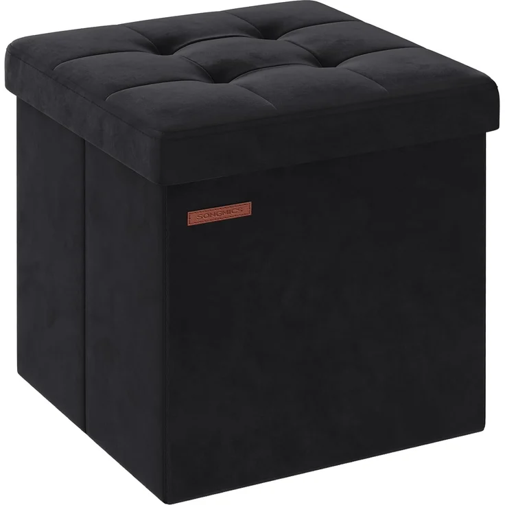 Songmics Sitztruhe mit Stauraum, Samt tintenschwarz, 38 x 38 x 38 cm – Bild 1