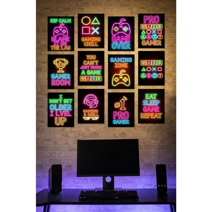 Jungengel Wandbild Gamer Zocker 12-Teilig Wanddeko Gaming-Room Spielzimmer, (12 St), Extra für Zocker & Gamer designed – Bild 2
