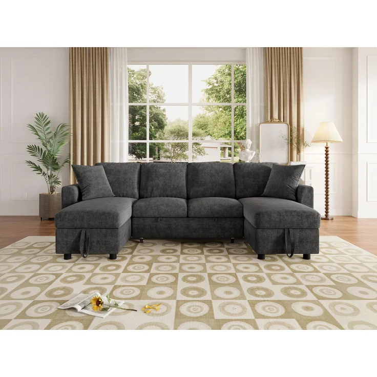 ZUBALIYA Schlafsofa 61x107 cm, mit USB - Anschluss, mit Stauraum, mit Ausziehbett, mit Chenille - Bezug, mit breiten Armlehnen, Grau – Bild 16