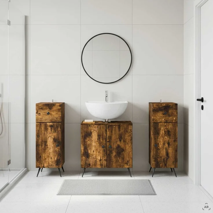 vidaXL 3-teiliges Badezimmer-Schranksystem BREDA 3 stk. Raucheiche 3418049 – Bild 1
