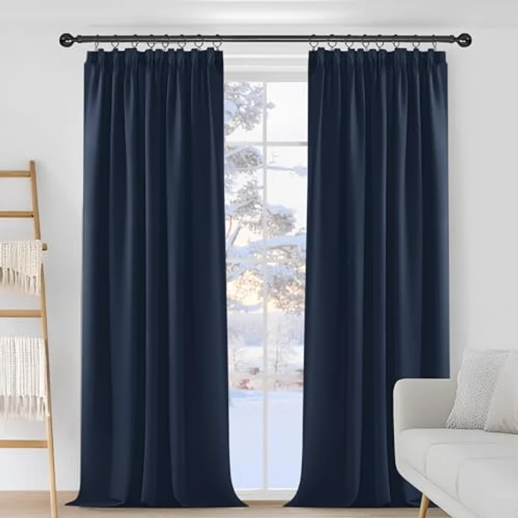 Deconovo Verdunklungsvorhänge mit Kräuselband Blickdicht Gardine Dunkelblau | 2er Set, H 175 x B 140 cm, Gardinen für Schienensystem, Hitzeschutz, Schlafzimmer Gardinen, für Wohnzimmer, Übergardinen – Bild 2