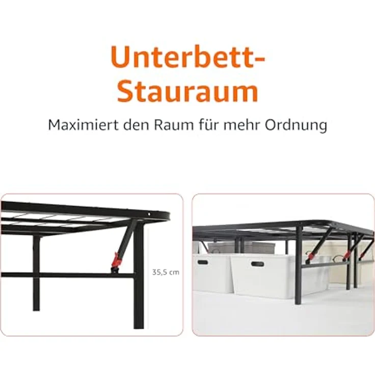 Amazon Basics Klappbares Plattform-Bettgestell, kein Werkzeug für Montage erforderlich, Unterbettaufbewahrung, 90x190 cm – Bild 7