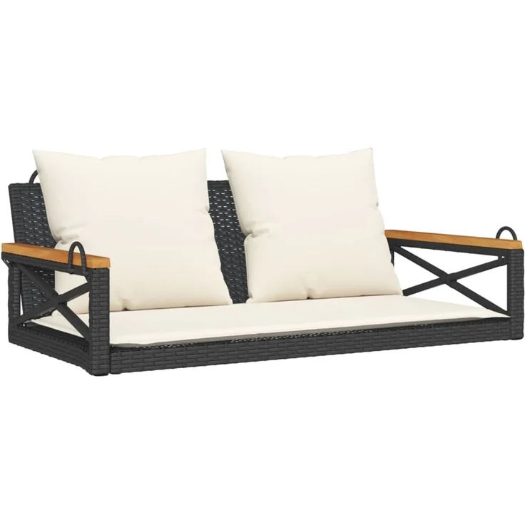vidaXL Hängebank mit Kissen Schwarz 109x62x40 cm Poly Rattan 368155 – Bild 2