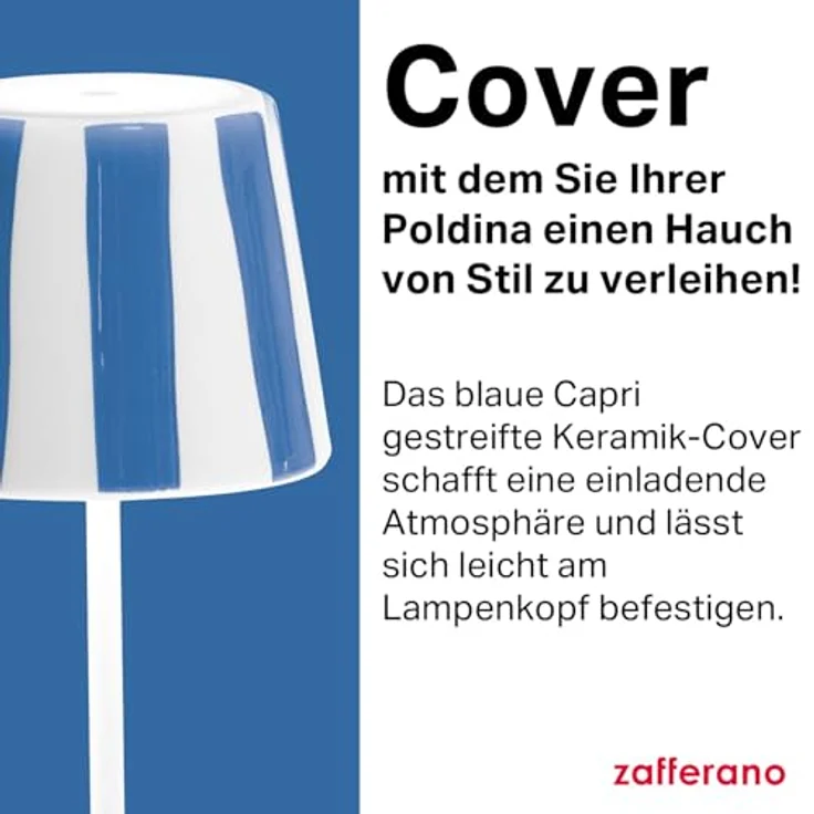 Zafferano, Poldina Cover, Handverzierte Keramik Tischlampenabdeckung, Abdeckung kompatibel mit Poldina Lampen, Hergestellt in Italien, Ø13x10 cm, Farbe Weiß - Blaue Capri-Streifen – Bild 4