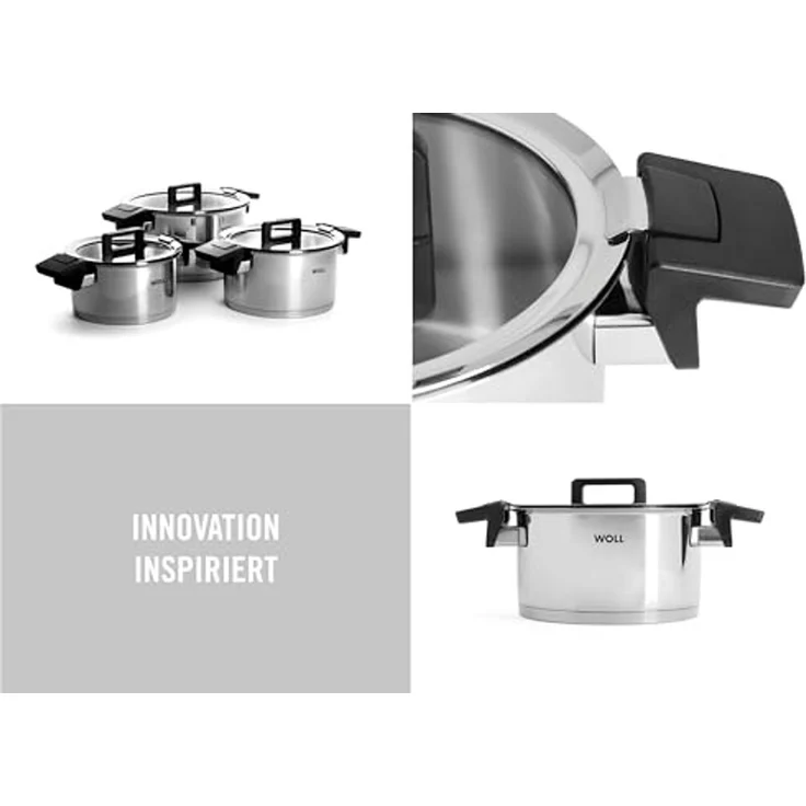 WOLL Kochtopf‑Set Concept 6‑tlg. Glasdeckel mit Abgießfunktion Töpfe Ø 18/20/24 cm Edelstahl mit Aluminium-Induktionsboden Alle Herdarten inkl. Induktion Backofenfest bis 200 °C Spülmaschinenfest – Bild 2