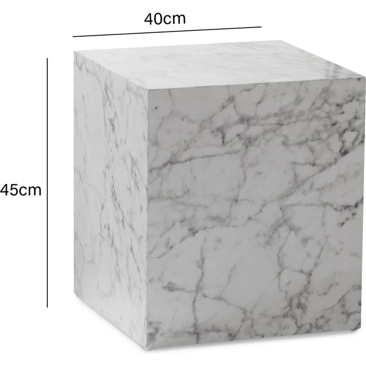 Couchtisch Monobloc 40x40x45cm Weiß Hochglanz Marmoroptik Quadratisch – Bild 3