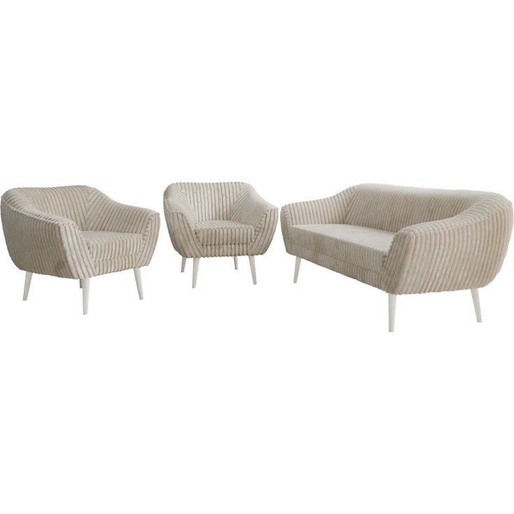 Wohnzimmerset PIRS 1-1-3, Skandinavisches 3-Sitzer Sofa mit Sesseln, Sofa mit Wellenfederung, weiße Füße, Skandinavisches Möbelset - Beige Cord – Bild 7