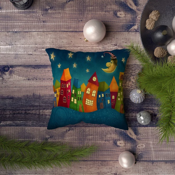 Evila Originals 'NYXMAS061' Kissenbezug, Mehrfarbig, 43 x 43 cm