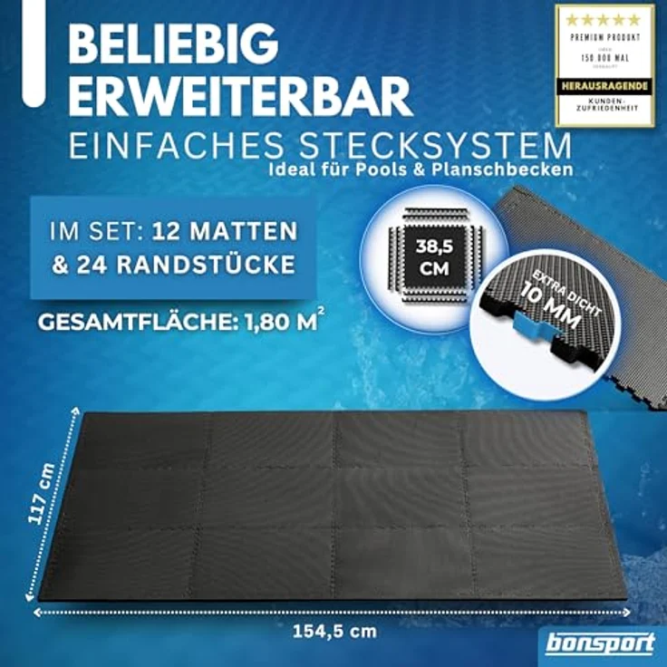 bonsport Pool Unterlegmatte Poolmatte 12 Stück - Bodenschutz Matte für den Pool/Planschbecken - Bodenfolie Bodenmatte Poolunterlage Bodenschutz schwarz – Bild 6