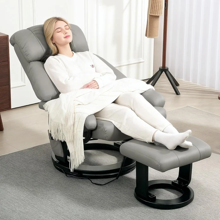 HOMCOM Massagesessel Relaxsessel mit Fußhocker (Fernsehsessel, 2-St, Elektrischer Liegesessel mit Fernbedienung), mit Seitentasche, Kunstleder, Grau – Bild 7