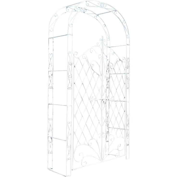 Rosenbogen MINDEN mit Tor - 120x40x220cm, Metall, Antik-Weiß | Rankhilfe Rosen Rankgitter Gartendekoration – Bild 1