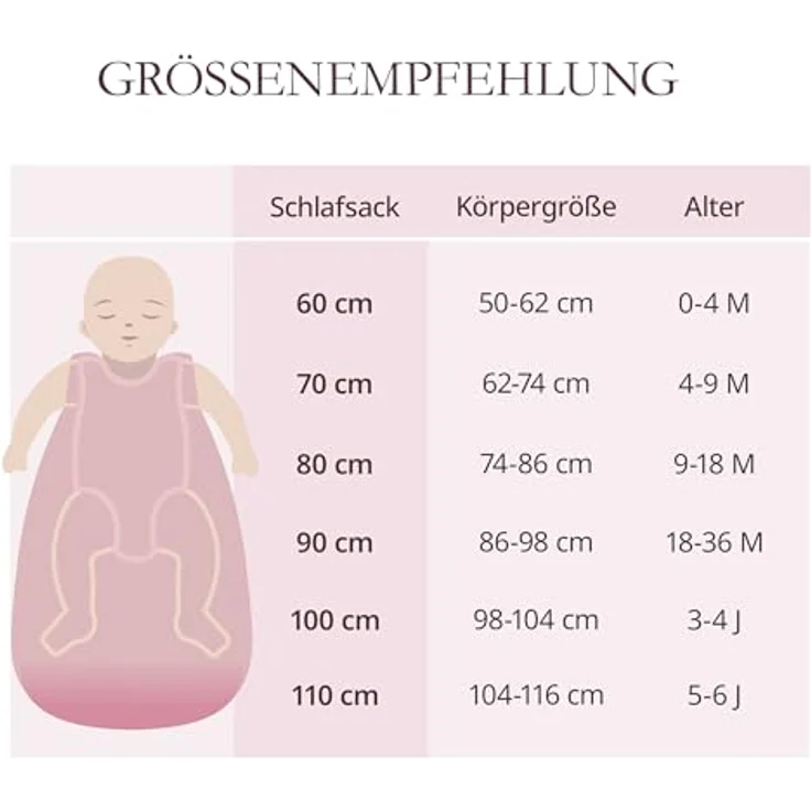 Makian Musselin-Schlafsack, leichter Sommerschlafsack aus 100% Baumwolle, TOG 1.0, Puder, Gr. 90 cm – Bild 7