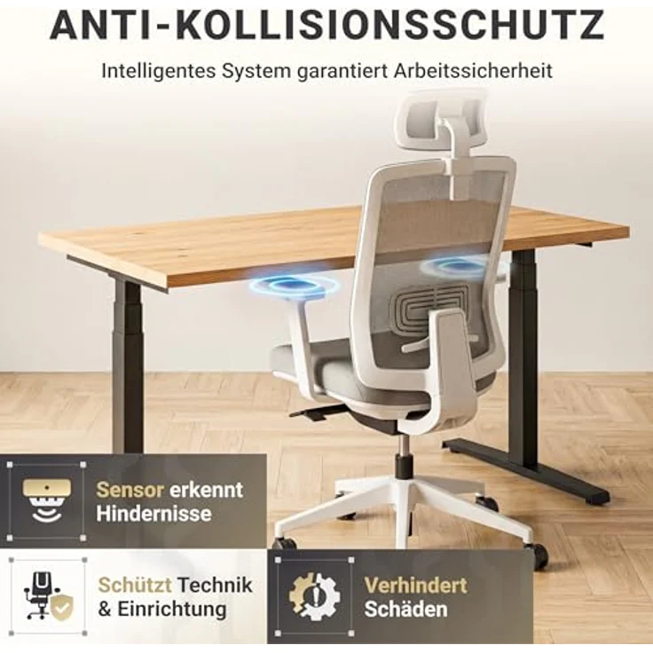 boho office® Basic Line - elektrisch stufenlos höhenverstellbarer Schreibtisch in Schwarz mit Memory-Funktion sowie einstellbaren Kollisionsschutz und Soft-Start/Stop – Bild 7