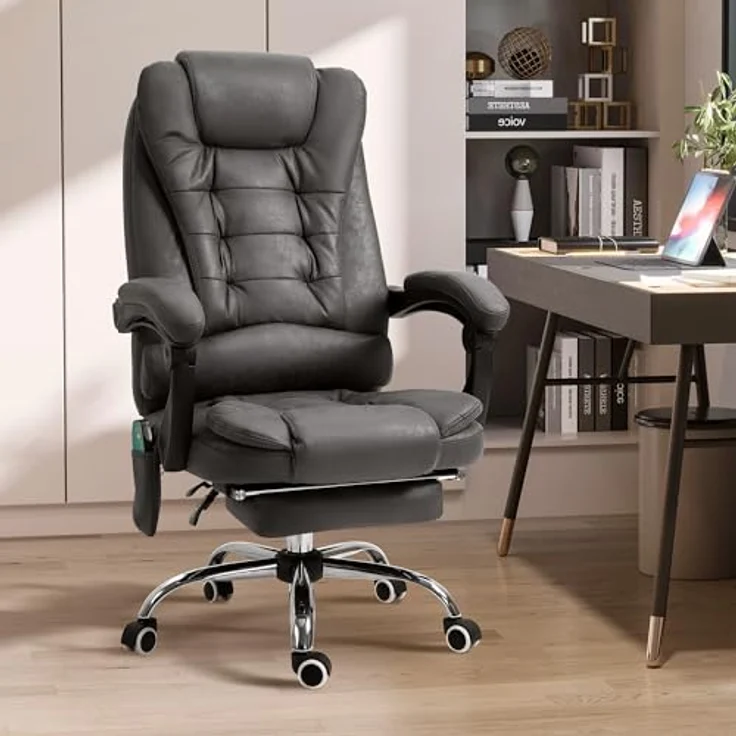 Vinsetto Schreibtischstuhl Bürostuhl mit Massagefunktion, Ergonomisch Drehstuhl mit Wärmefunktion (Computerstuhl, 1 St), höhenverstellbar, Blau – Bild 3
