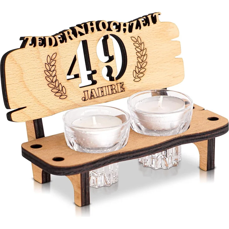 DARO Design - Schnapsbank 49. Hochzeitstag Zedernhochzeit Geschenk Deko für Paare Männer Frauen aus Holz mit Gläsern – Bild 2