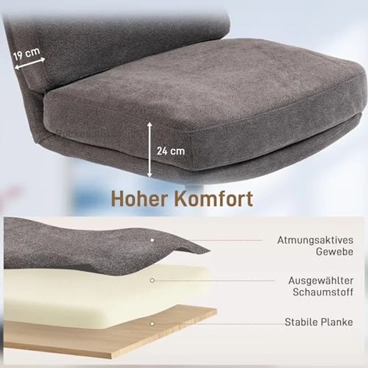HOMCOM Relaxsessel mit Leinenoptik, Dicker Breiter Sitz (Drehbar Loungesessel, 2-St, Schneidersitz Polstersessel), für Wohnzimmer, Schlafzimmer, Dunkelgrau – Bild 3