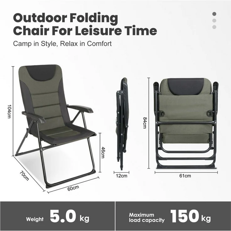 HOMECALL Campingstuhl Gartenstuhl Anglerstuhl Faltsessel Klappstuhl für Wohnwagen Outdoors (1 St), 5 fach Verstellbarer Rückenlehne, Hochlehner, Gepolsterter, bis 150kg – Bild 2