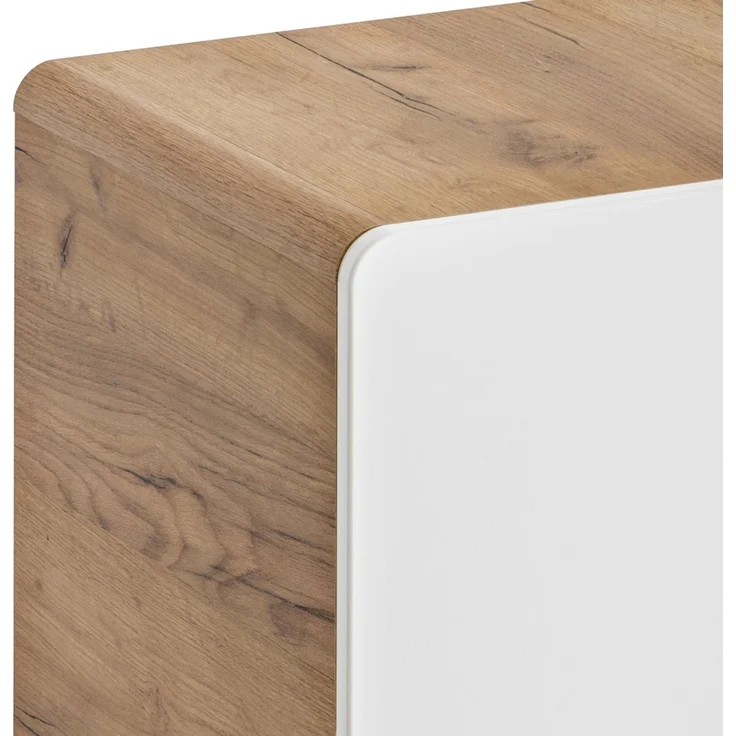 Badmöbel Set in Hochglanz weiß mit Wotan Eiche Nb. LUTON-56 mit LED-Spiegelschrank, B/H/T ca. 130/200/46 cm – Bild 10