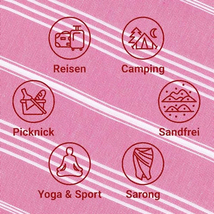 LeStoff Hamamtuch, 100% Bio-Baumwolle, 95 x 180 cm, Vorgewaschen, Saugstark, Schnelltrocknend, Leicht, Kompakt, Sandfrei, Pink – Bild 4