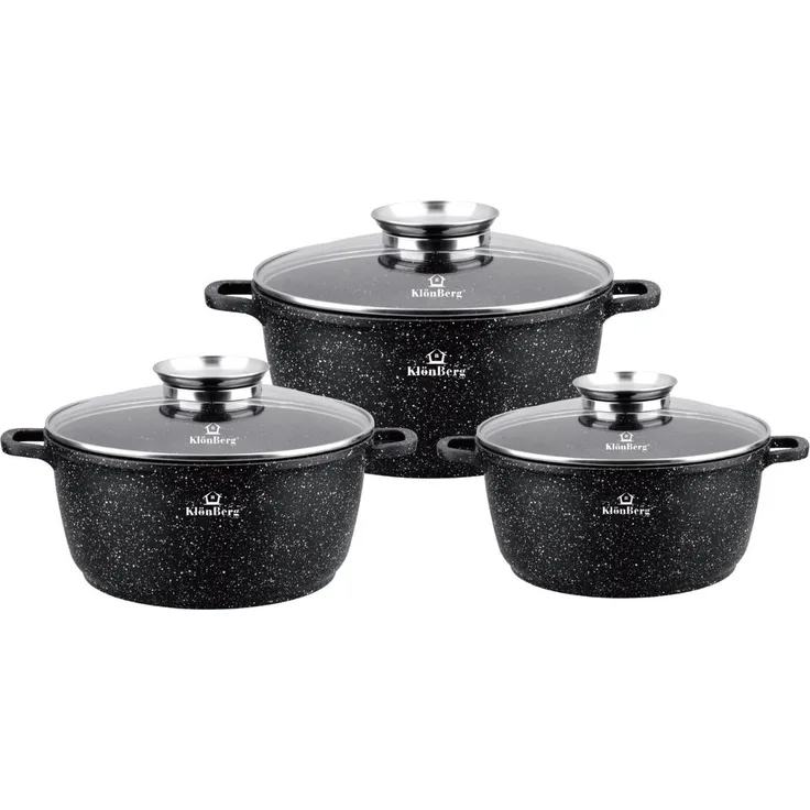 KlönBerg Topf-Set Wunderschöne Töpfe mit Steinbeschichtung in 3 verschiedenen Größen, Aluminiumguss, Keramik, Edelstahl (Passt in jede Küche! (2.3L / 4.5L / 5.5L), 6-tlg, Es ist eine perfekte Geschenkidee für jeden Anlass), Innovative Aroma Knob-Griffe