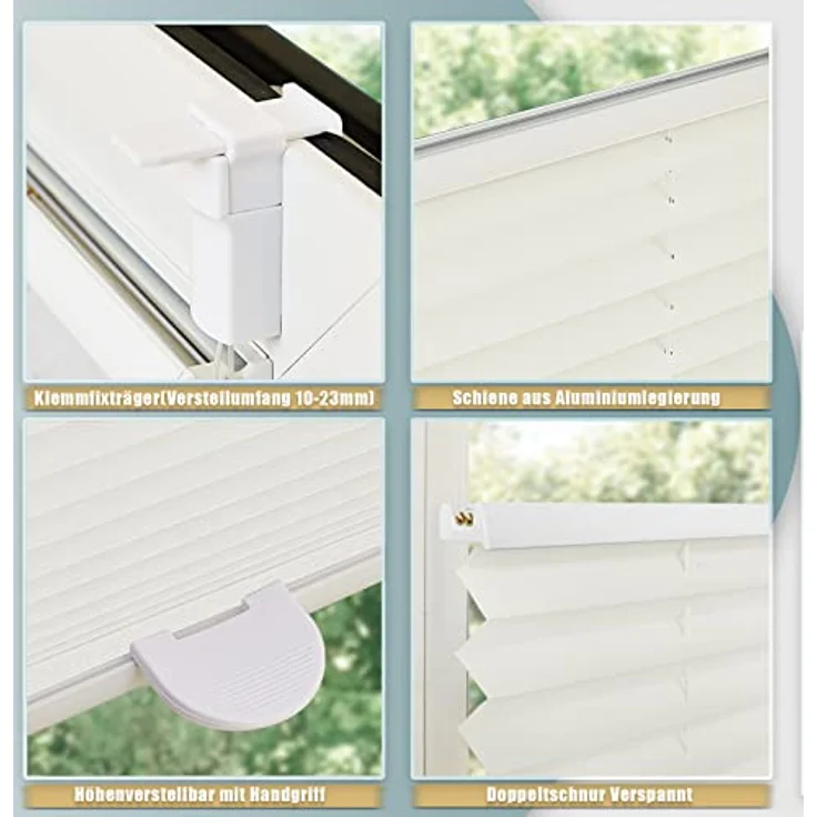 Buseu Plissee Klemmfix ohne Bohren 35x100cm Beige Faltrollo Plisseerollo – Bild 4