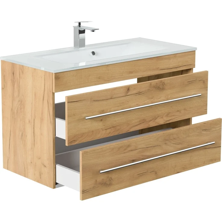 Magnolia Home 'Vitro 1000' mit Glaswaschbecken und Softclose, 60 x 45,5 x 100 cm, Eiche Gold – Bild 4