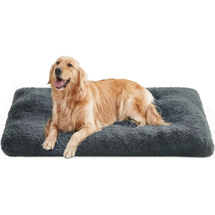 Feandrea Hundebett, Hundekissen, Flauschige Hundematte, Langer Plüsch, 122x74 cm, weiche Polsterung, waschbar, multifunktional, dunkelgrau PGW204G02 – Bild 1