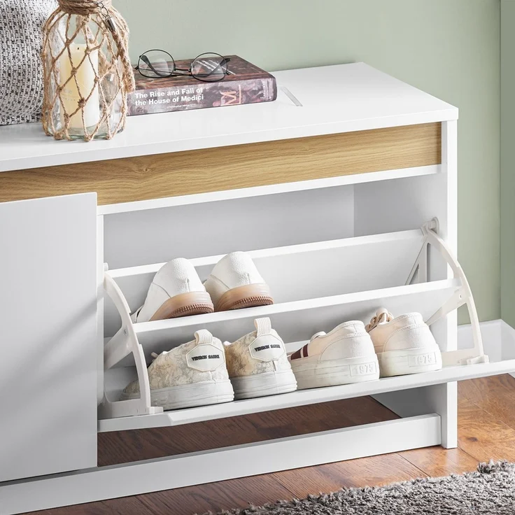 SoBuy FSR171-W Schuhbank, MDF, Lackiert, Weiß, 100 x 46 x 26 cm – Bild 6