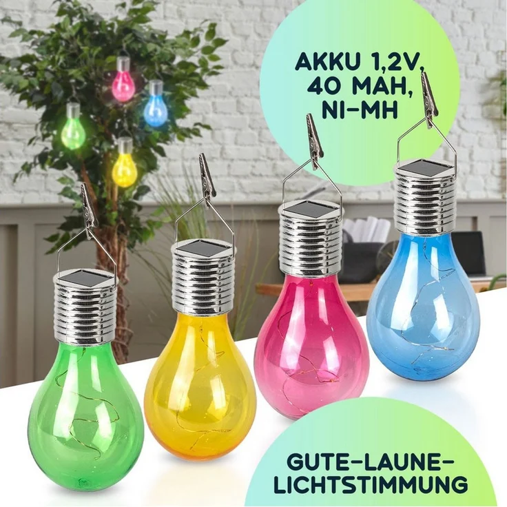 Casativo LED-Lichterkette Solar LED-Lampen Glühbirnen Deko Partyleuchte Gartenlampe je Ø7,5 cm, mit Dämmerungssensor & Klemme zum Aufhängen/kabellos – Bild 4
