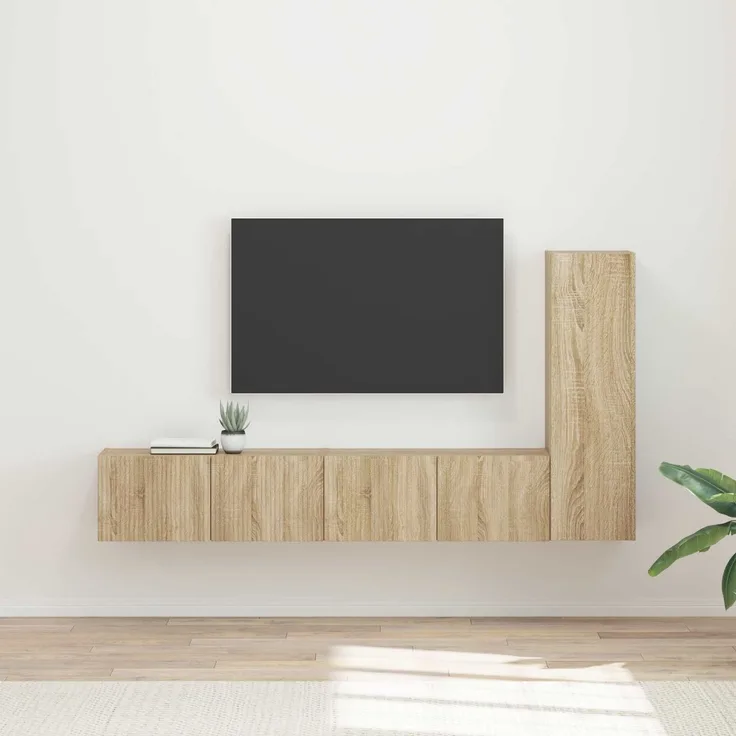 3 pcs TV-Schrankset, Fernsehschrank Wandmontiert Sonoma-Eiche Holzwerkstoff