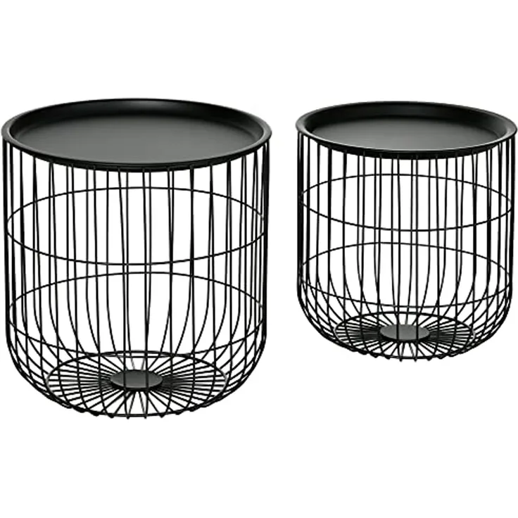 HOMCOM Couchtisch Beistelltisch mit Stauraum im Skandidesign (Sofatisch, 2-St, Kaffeetisch), für Wohnzimmer, Schlafzimmer, Stahl, Schwarz