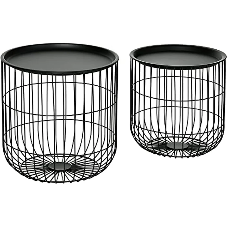 HOMCOM Couchtisch Beistelltisch mit Stauraum im Skandidesign (Sofatisch, 2-St, Kaffeetisch), für Wohnzimmer, Schlafzimmer, Stahl, Schwarz – Bild 1