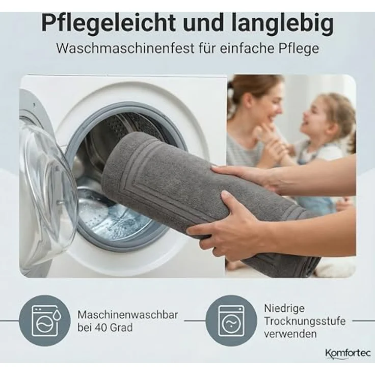 Komfortec Badvorleger Set 2 Teilig, Frottee Duschvorleger, Waschbar Duschmatte & Badteppich, 600 g/m² &100% Baumwolle, Saugfähig & Schnelltrocknend, 50x70 cm, Anhtrazit – Bild 5